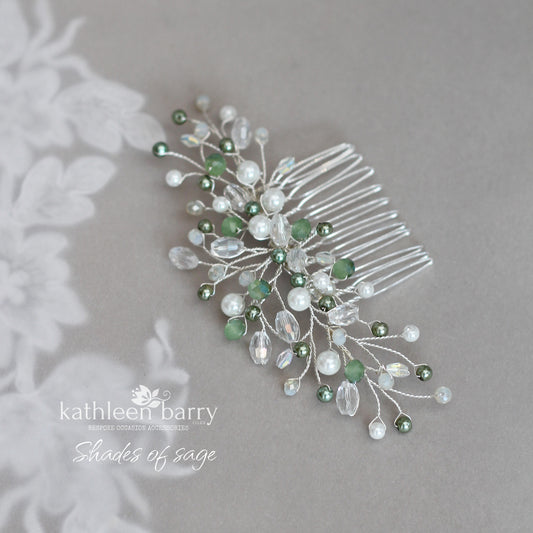 Willow Hairpiece comb - Crystal & Pearl custom colors to order - Silver, Gold or Rose gold options sage green etc