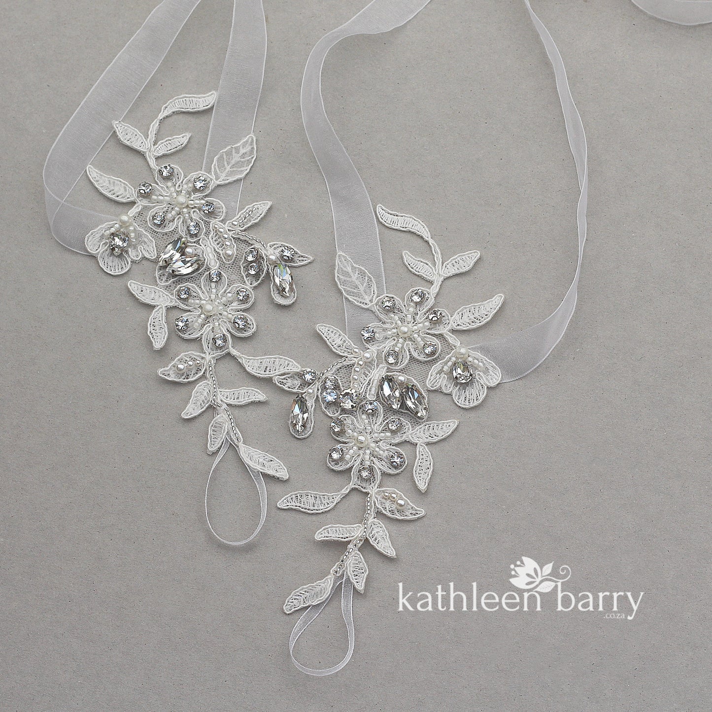Alicia barefoot lace sandals with crystal and rhinestone detailing