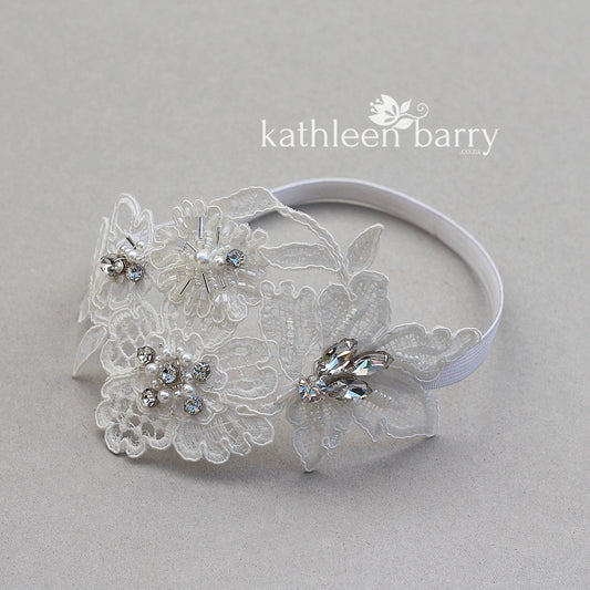 Alicia herloom Lace garter Rhinestone crystal and pearl