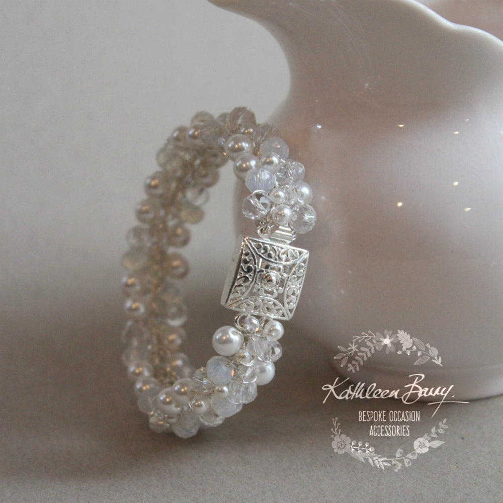 Alexa cuff bracelet - opalescent crystals & pearls - clear option available