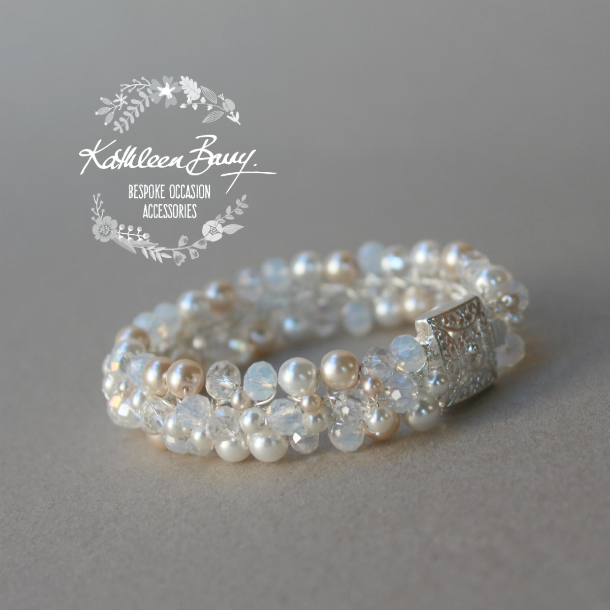 Alexa cuff bracelet - opalescent crystals & pearls - clear option available