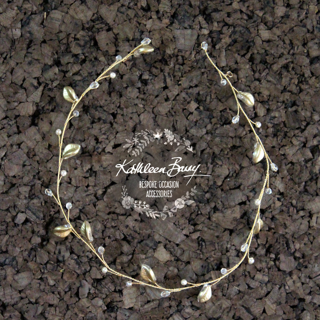 Angelina Golden Leaf Wreath - Crystal & Pearl available in gold, silver or rose gold