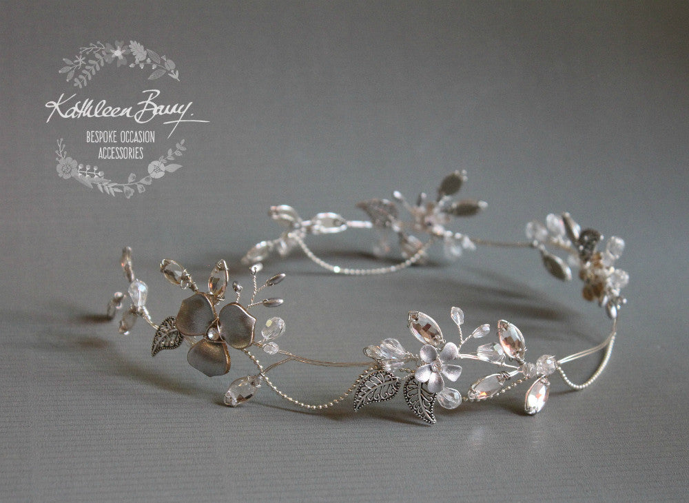 Dana Silver Bridal crown - leaf detail - wedding hair accessories - wreath