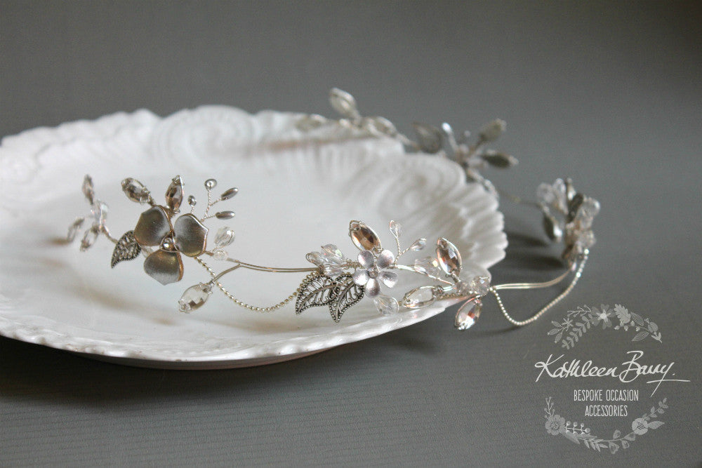 Dana Silver Bridal crown - leaf detail - wedding hair accessories - wreath