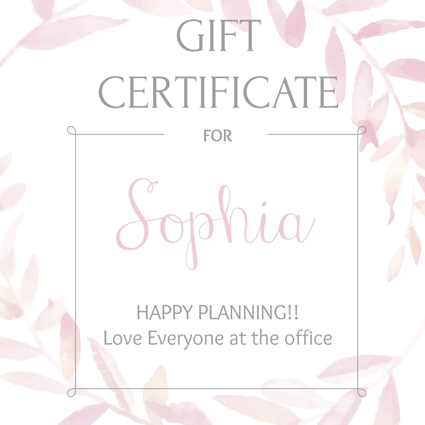 Gift certificate personalized - Bridal shower gift idea - COLORS AVAILABLE - Choose your amount starting FROM: