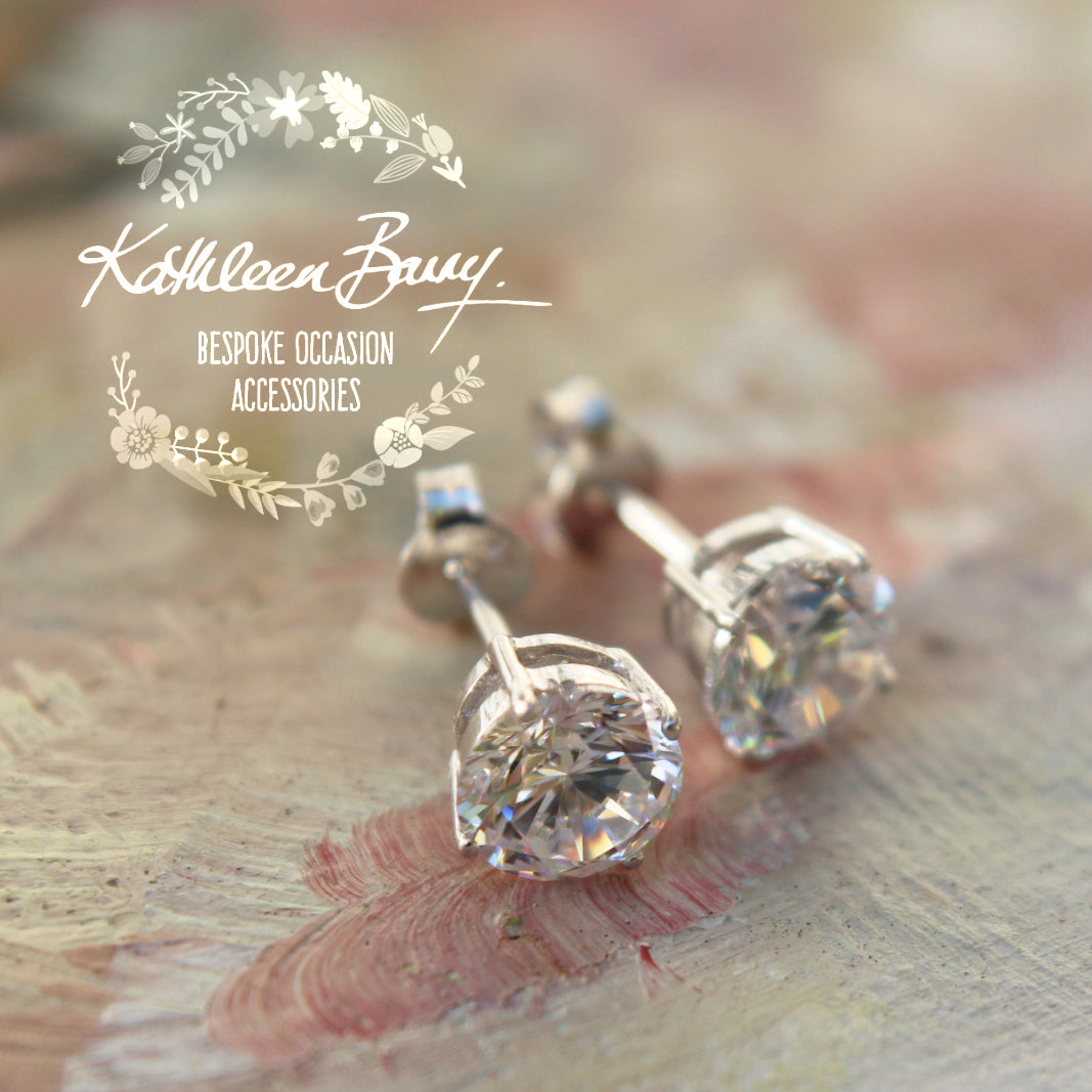 Cubic Zirconia studs - Sterling silver - Sizes range from 9mm to 5mm stones (limited stock)