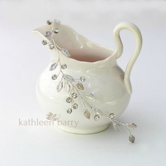 Carlene circlet with glass leaf and rhinestone crystal - Silver, gold or rose gold