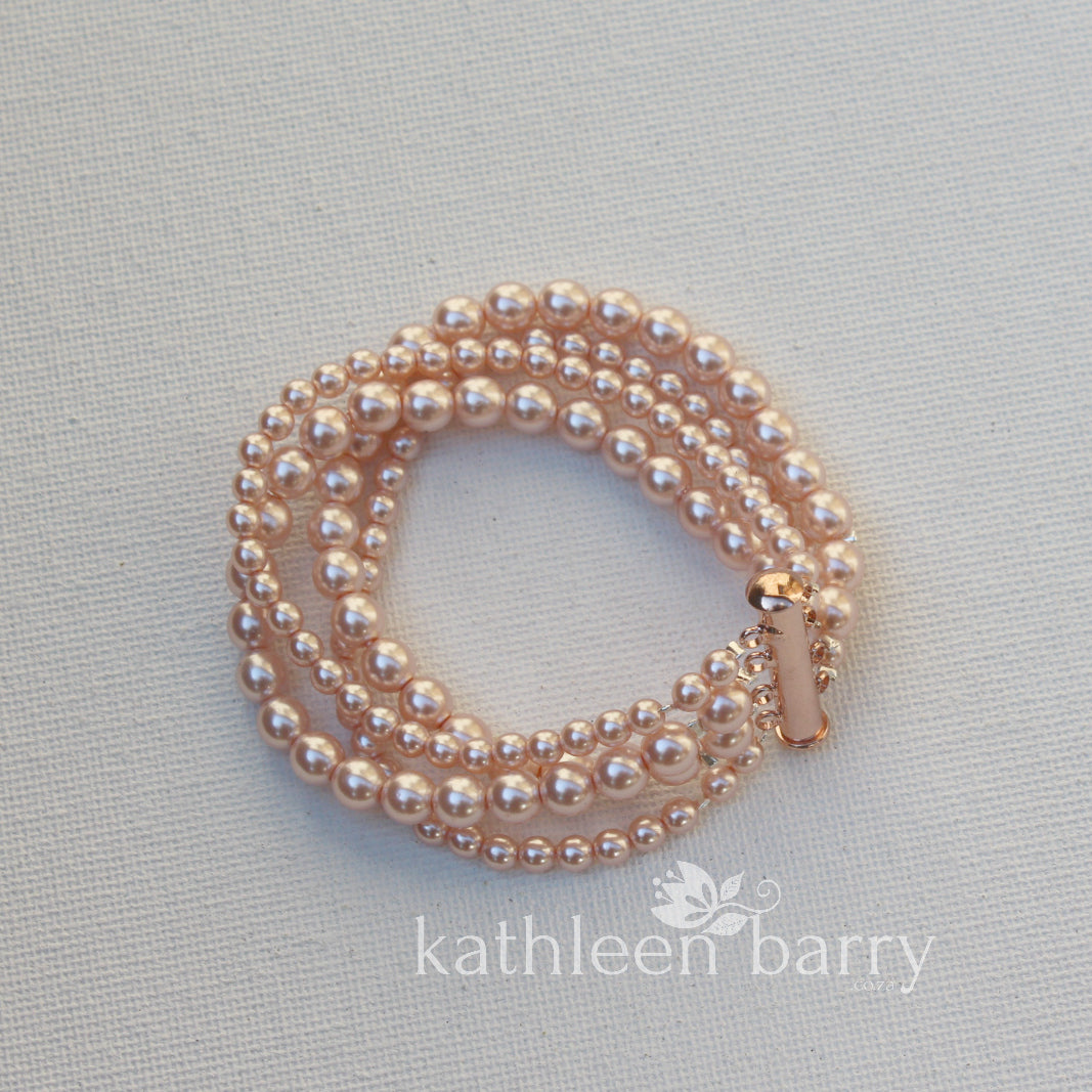 Colleen 4 strand pearl cuff bracelet - Sold individually - Rose gold, gold or silver