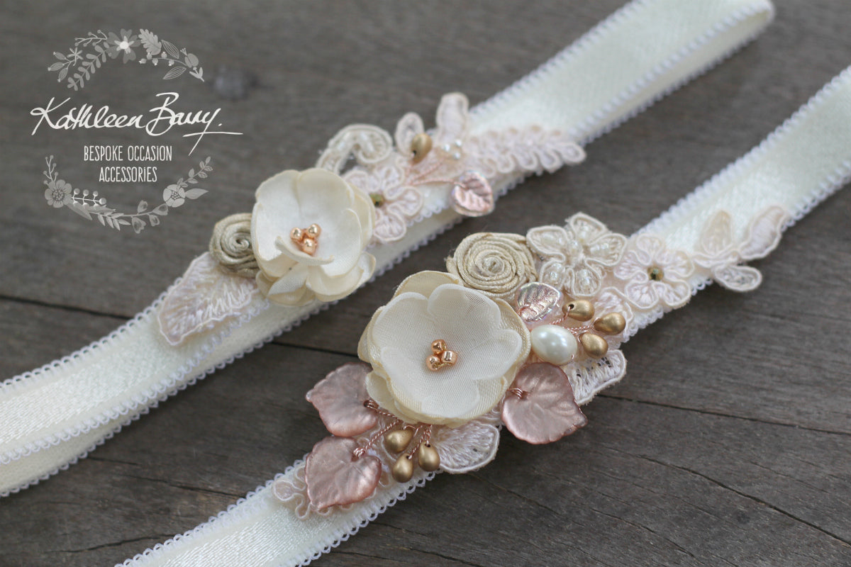 Danielle heirloom garter set (or individually) - Rose gold, champagne color options available