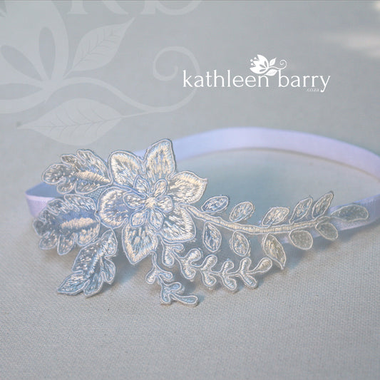 Fern lace garter shades of blue - hand tinted - color options available