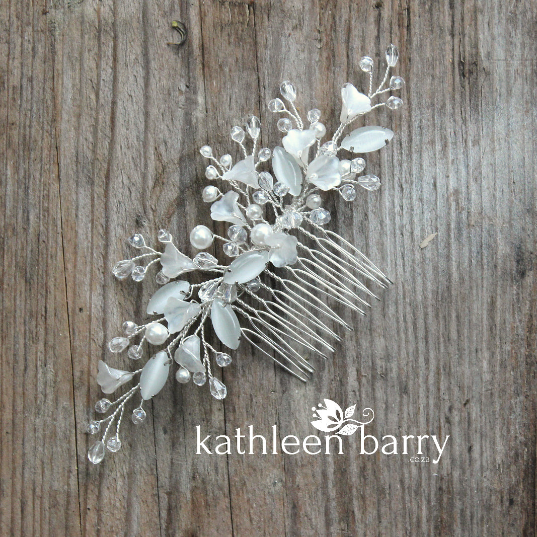 Freya Floral Spray Crystal, Pearl & Rhinestone Comb - Color options available
