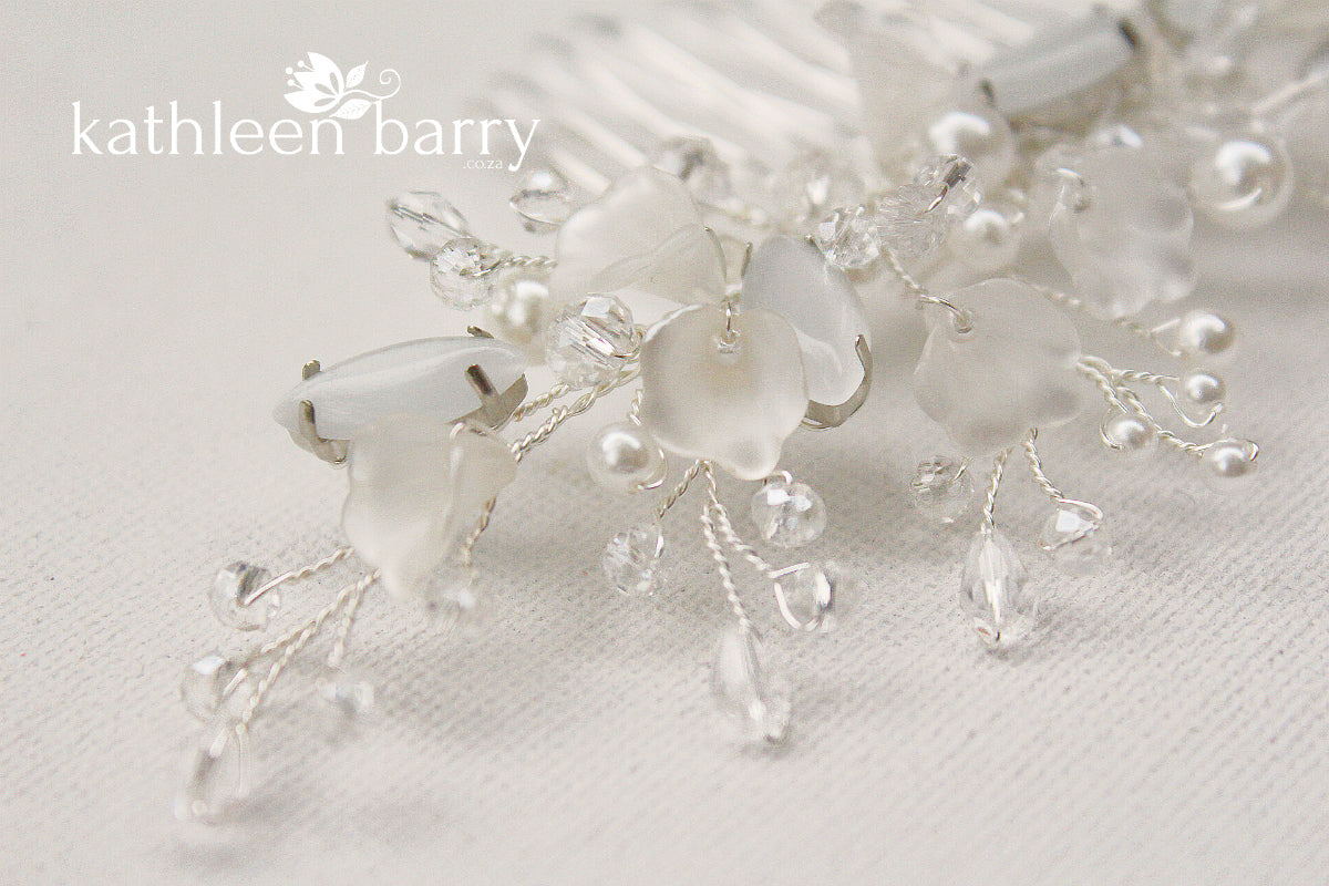 Freya Floral Spray Crystal, Pearl & Rhinestone Comb - Color options available