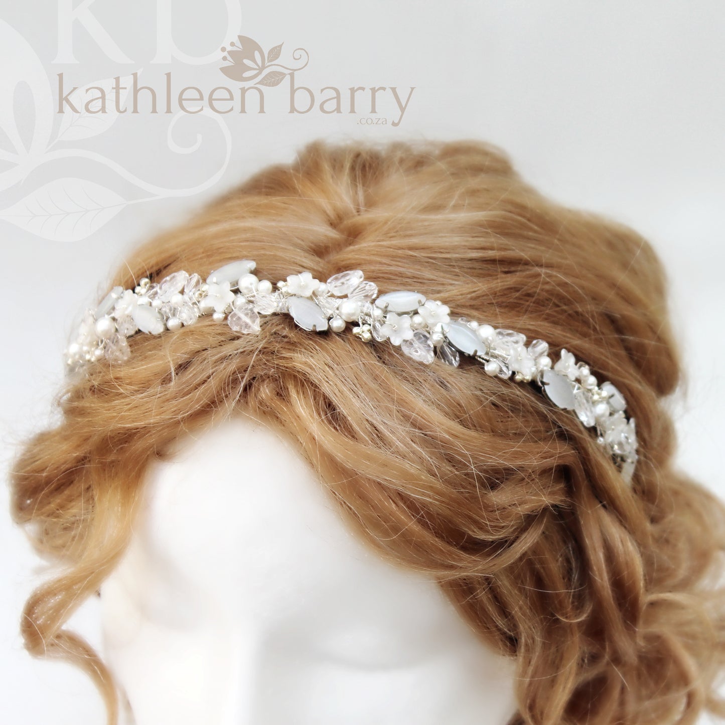 Freya floral jewelled headband - color variations on wirework, leaves & pearls available