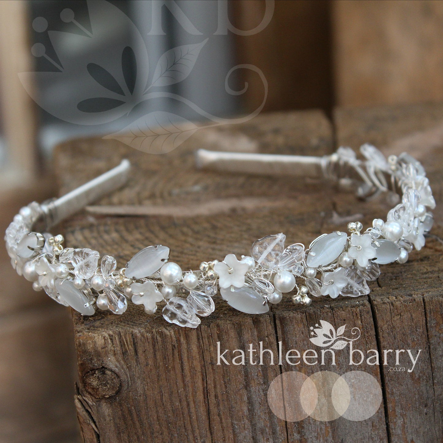 Freya floral jewelled headband - color variations on wirework, leaves & pearls available