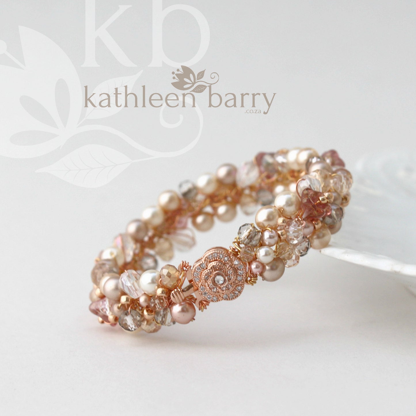 Ginny crystal & pearl, rose gold, gold or silver bracelet - Custom colors - Taupe, smokey silver, champagne, dusty pink