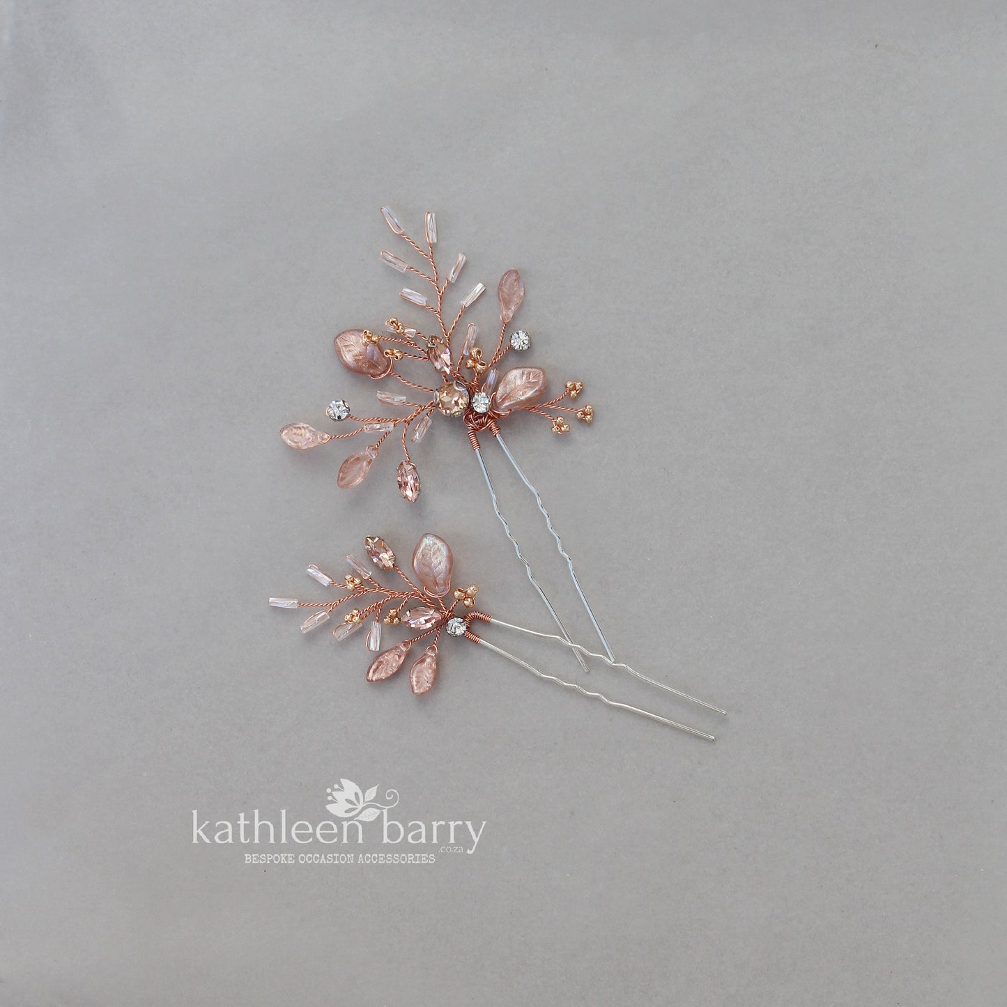 Gillian Feathered leaf bright copper Rose gold hair pin - available in Rose gold, Gold or Silver