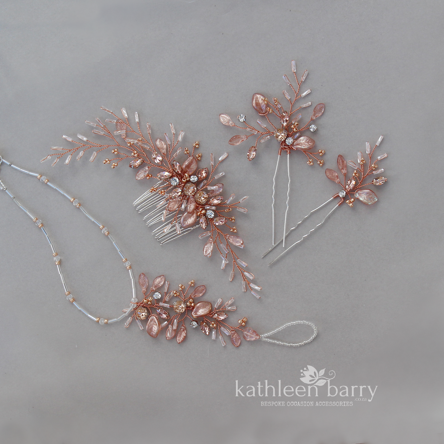 Gillian Feathered leaf bright copper Rose gold hair pin - available in Rose gold, Gold or Silver