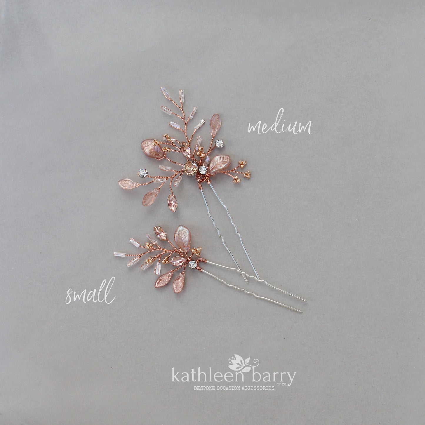 Gillian Feathered leaf bright copper Rose gold hair pin - available in Rose gold, Gold or Silver