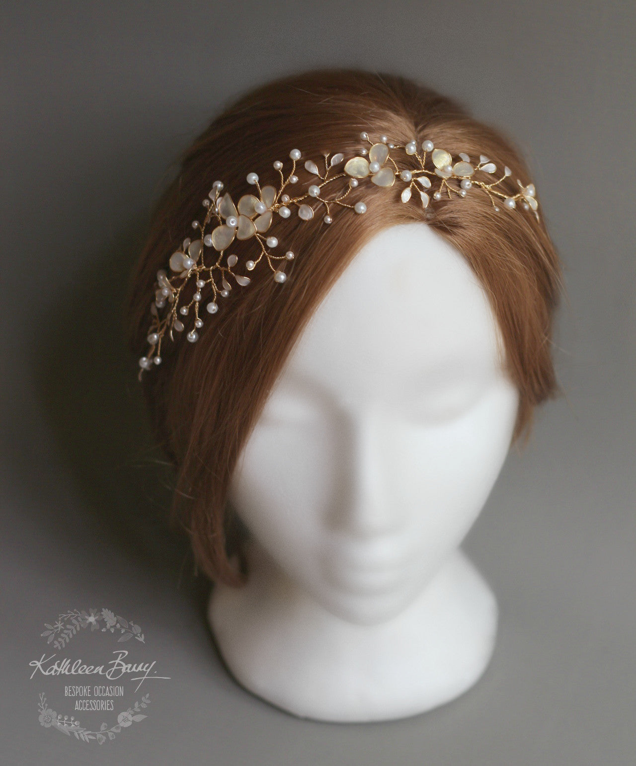 Tiffany Gold hair vine iridescent gold white pearl - Available in Gold, Silver and Rose gold
