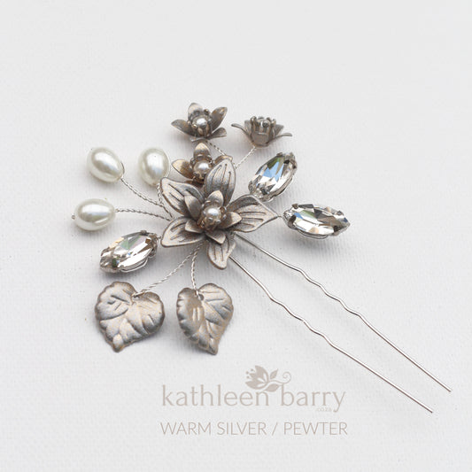 pewter finish bridal hair pin online colors to order