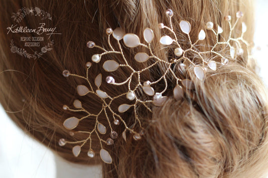Helen Hair Vine, blush pink gold, bridal hairpiece, rose gold tones, wedding bridal hair accessory, hair vine