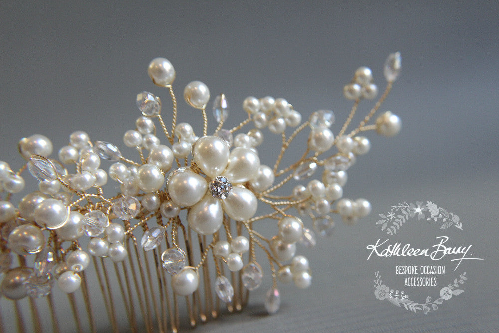 Jelani rose gold or silver Bridal Hair Comb dainty, crystal, pearl - veil comb