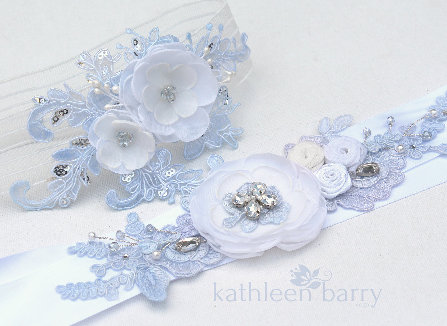 Jess Floral lace garter - Color options available : pale blue variation