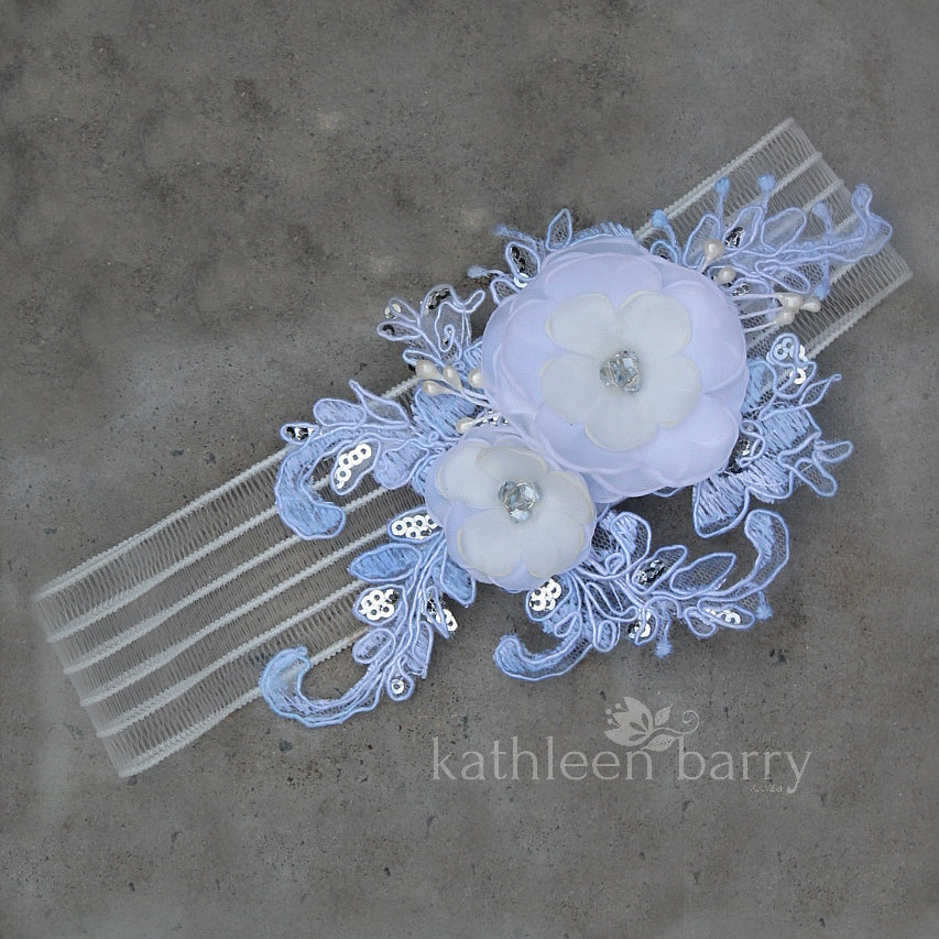 Jess Floral lace garter - Color options available : pale blue variation
