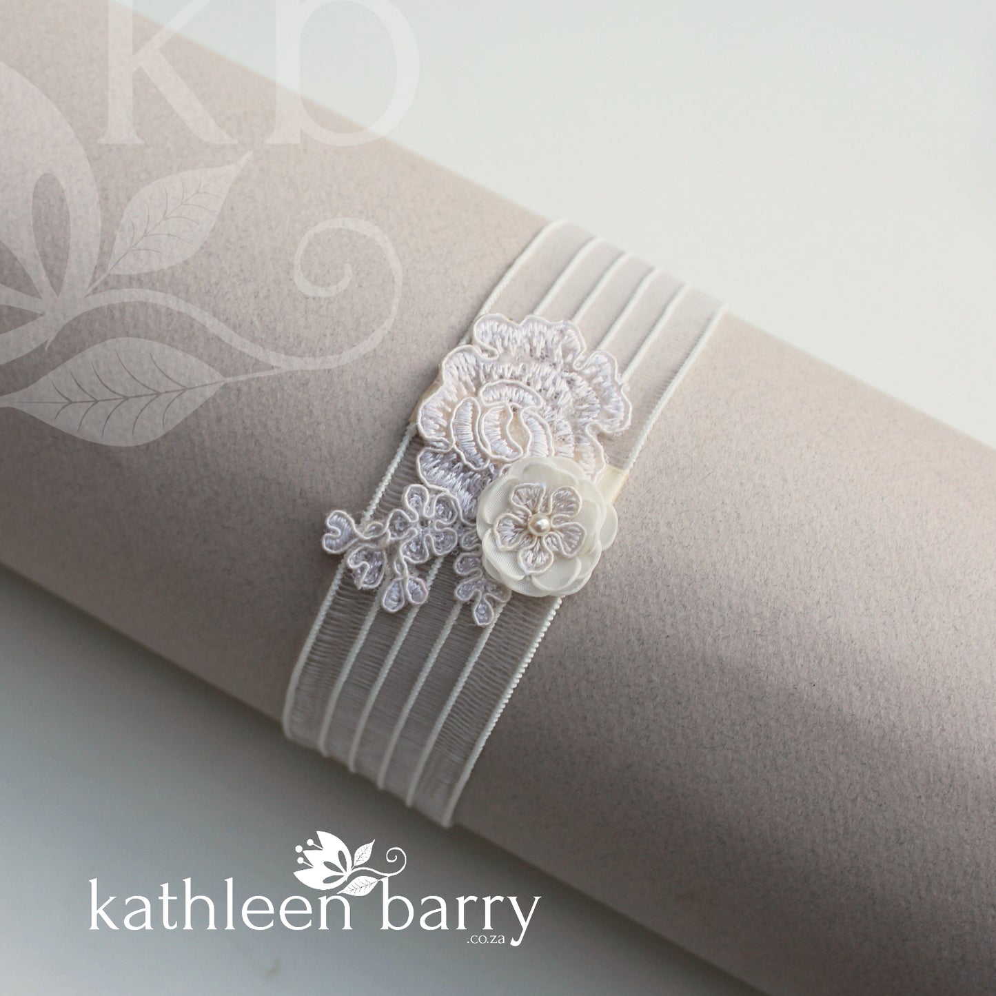 Joelle Garter ivory with flower detail and lace - color options available