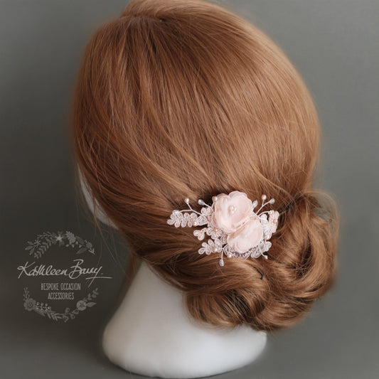 Kali floral lace hairpiece - dainty hair clip - Bridal wedding hair accessory - Blush pink, Ivory or White