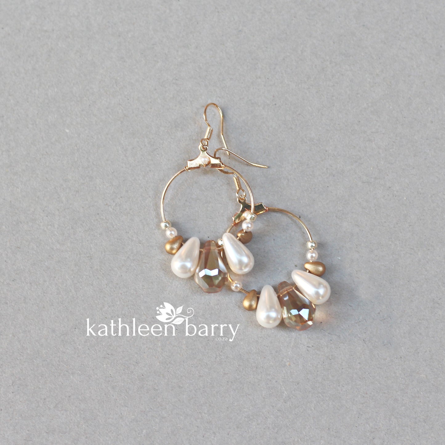 Kerryn gold hoop earrings - white, cream or blush pink pearls