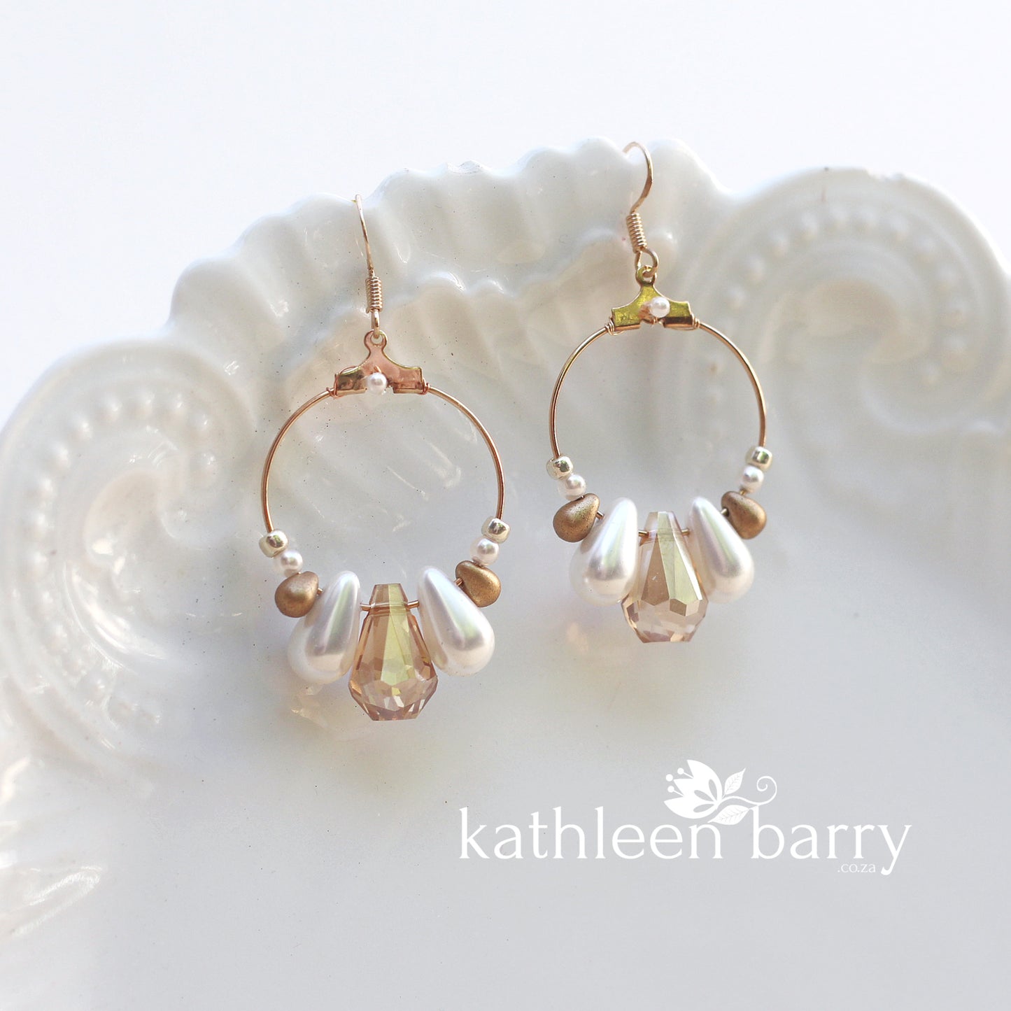 Kerryn gold hoop earrings - white, cream or blush pink pearls
