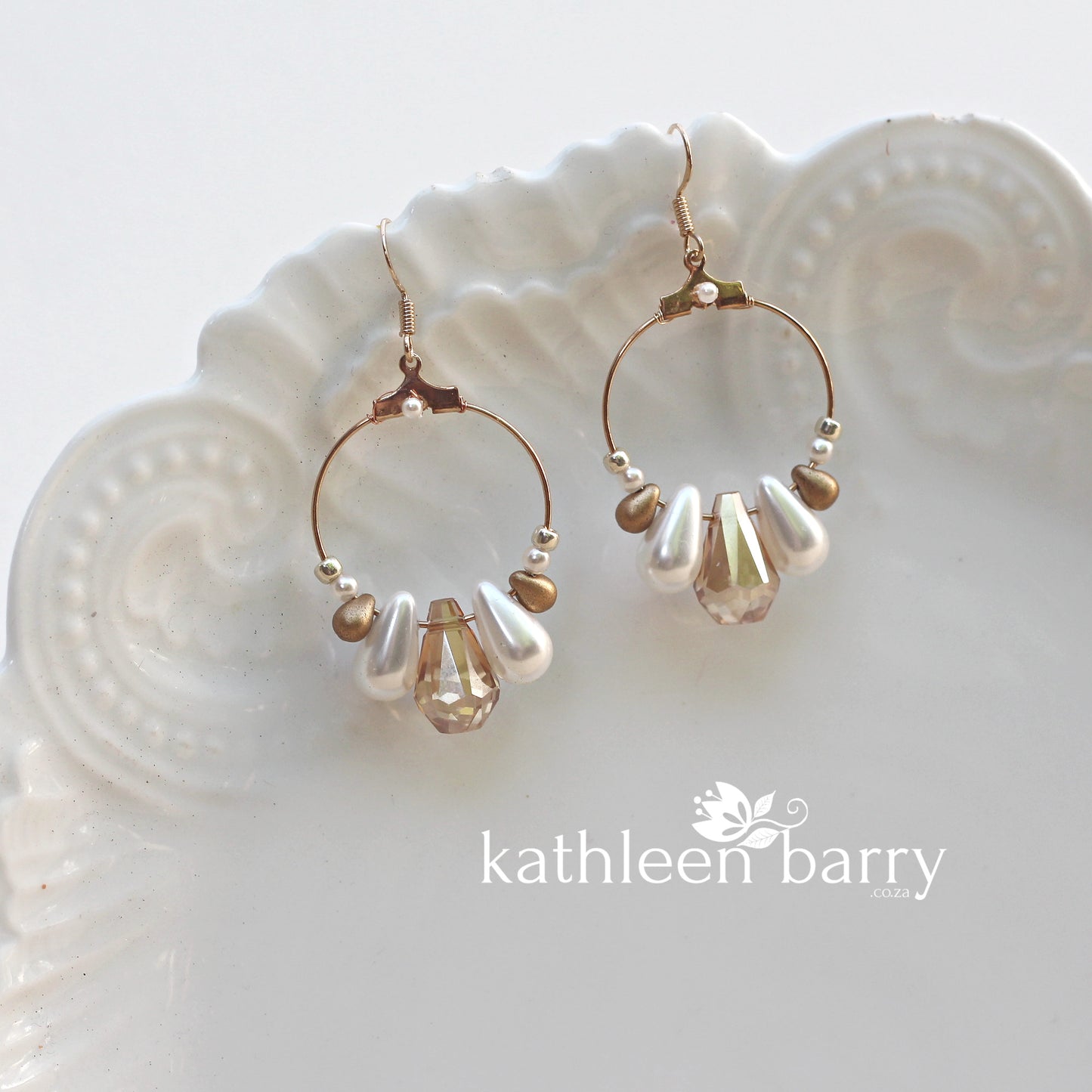 Kerryn gold hoop earrings - white, cream or blush pink pearls
