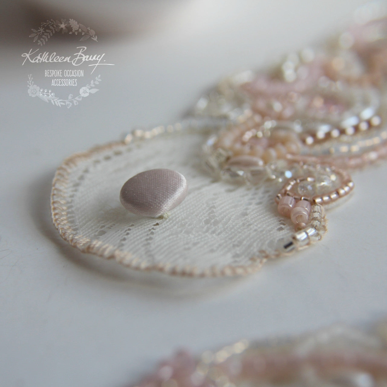 Bridal cuff bracelet lace crystal pearl - ivory & shades of pink / blush pink