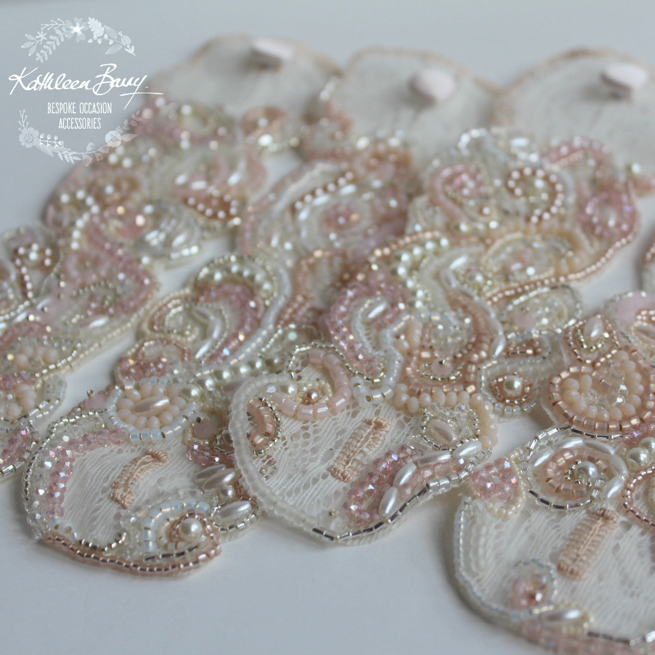 Bridal cuff bracelet lace crystal pearl - ivory & shades of pink / blush pink