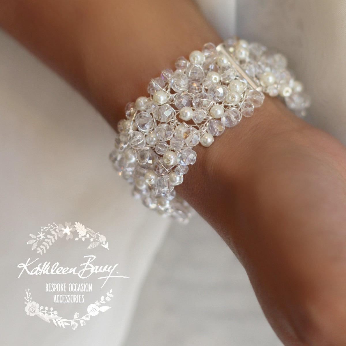 Mandy Cuff Bracelet Crystal Pearl silver Pearl colors to order also available in rose gold or gold