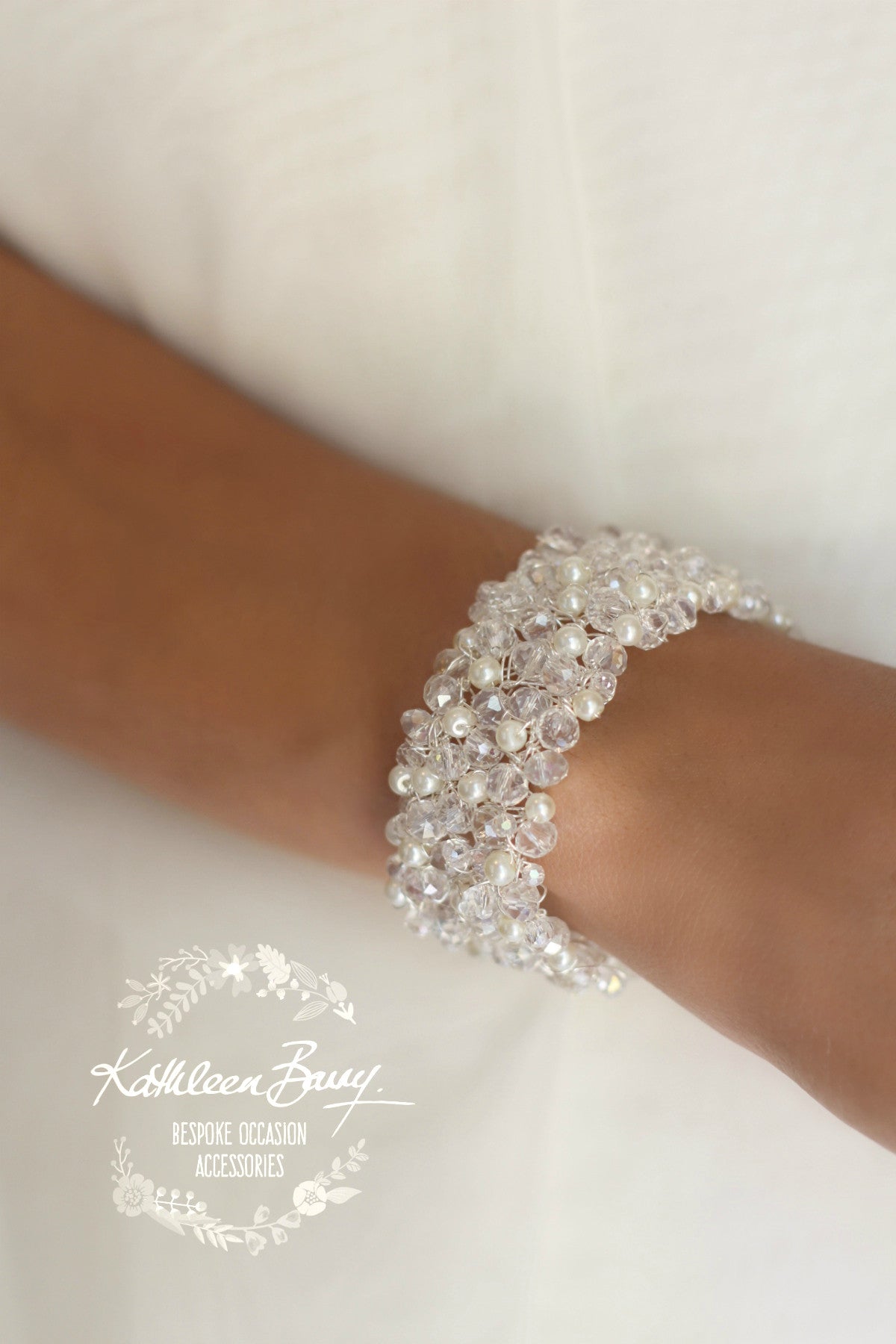 Mandy Cuff Bracelet Crystal & Pearl silver - Pearl colors to order - also available in rose gold or gold