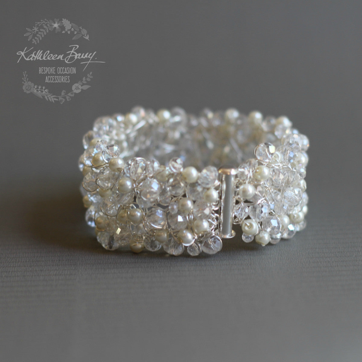 Mandy Cuff Bracelet Crystal & Pearl silver - Pearl colors to order - also available in rose gold or gold