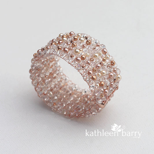 Lara crystal pearl cuff bracelet - Available in Gold, Silver or Rose Gold