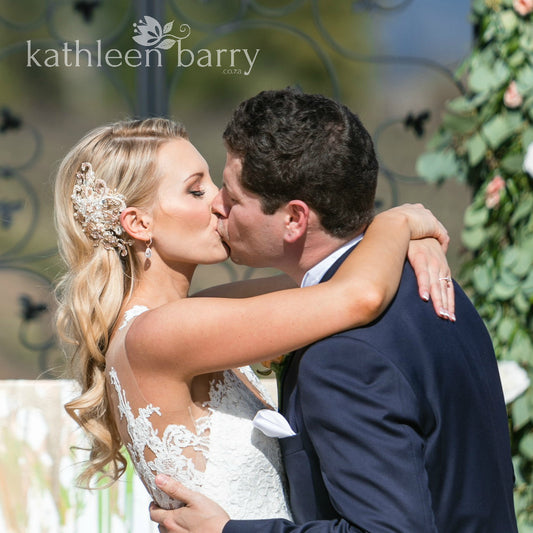 Elsibe lace hairpiece - veil accessory Rose gold or silver, Crystal, pearl in ivory champagne tones