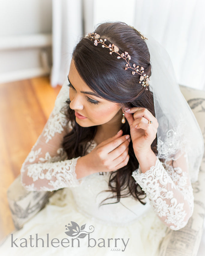 Zoe Rose gold wedding headband - hair wreath - flower crown - also available in gold & silver