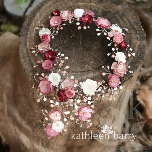 Lily Bridal Hair Crown Wreath Vine in Gold & Blush Pink tones - Wedding Accessories