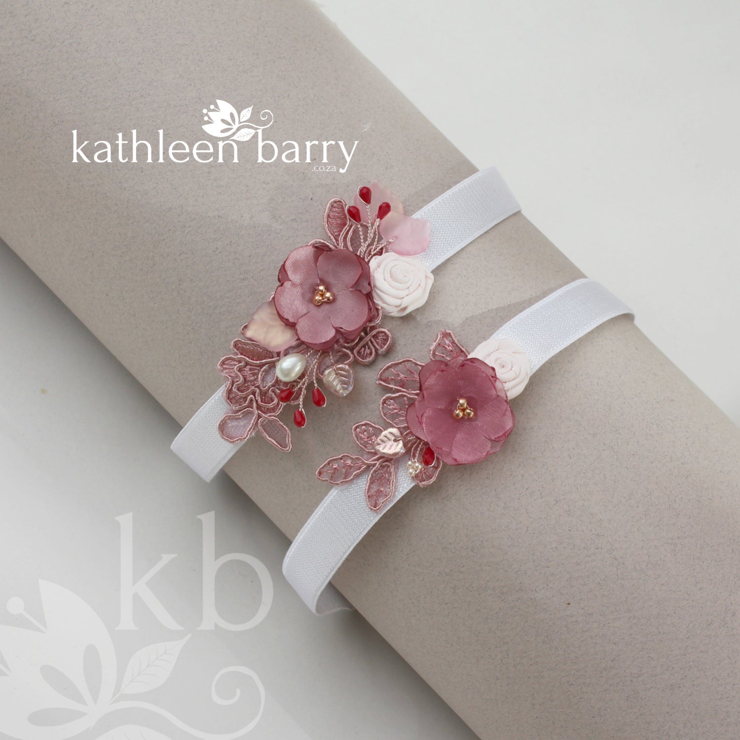 dusty Rose pink bridal wedding garter set tossing garter set online shop kathleen barry Kathleen Barry Bespoke Occasion Accessories