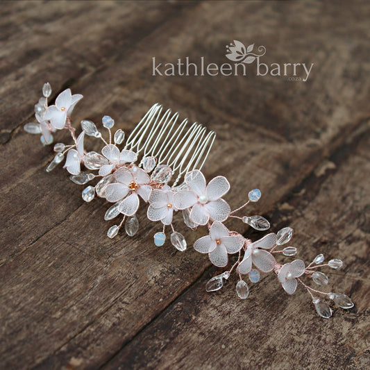 Marissa floral hair comb vine style hairpiece assorted flower colors & finishes