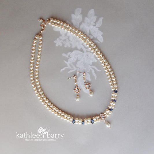 Maryvonne rhinestone pearl necklace gold cubic zirconia detailing - Rhinestone + pearl color options available