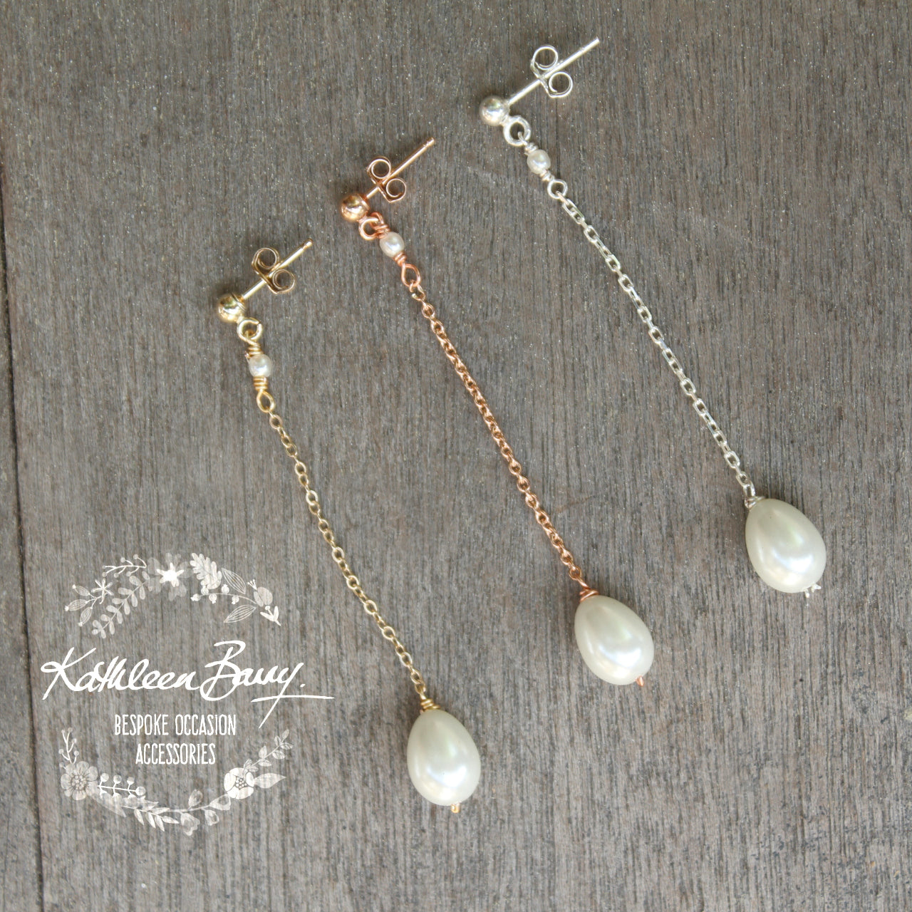 Monica Ivory Pearl Drop Earrings - Silver, pale gold or rose gold (three length options) FROM