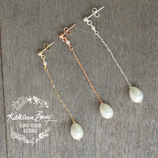 Monica Ivory Pearl Drop Earrings - Silver, pale gold or rose gold