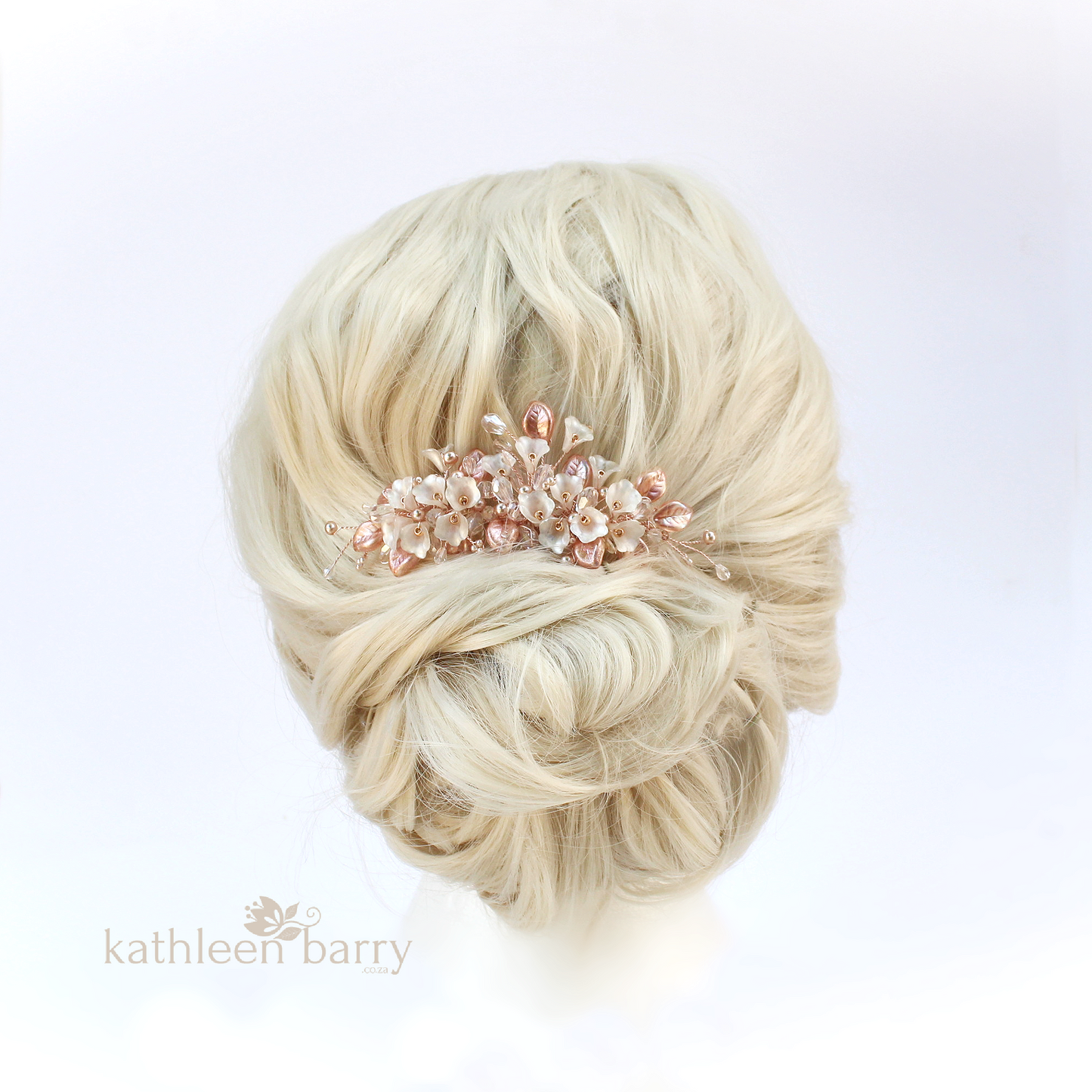 Nadine Floral leaf hair comb crystal & pearl - Rose gold, gold or silver - 7 pearl colors