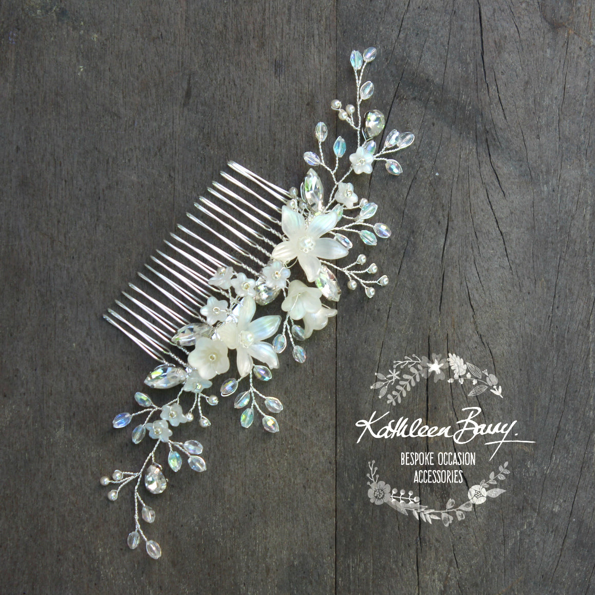 Natalia Floral Spray Crystal, Pearl & Rhinestone Comb - Color options available