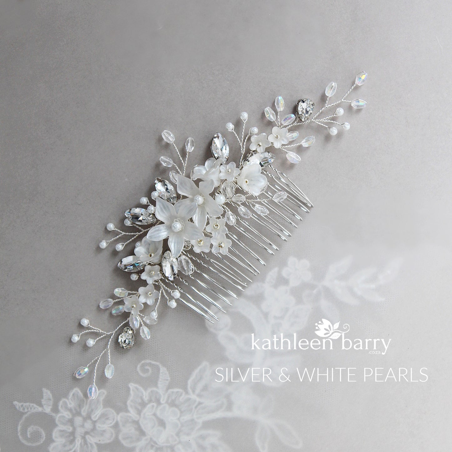 Natalia Floral Spray Crystal, Pearl & Rhinestone Comb - Color options available